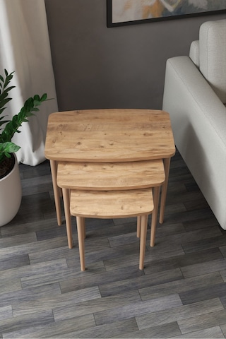 Astor Çam Zigon Sehpa Dikdörtgen 3'lü Set İç İçe Geçebilen Ahşap Ayaklı Çam Desen Yüzey 60gx37dx52y - Atlantik Çam