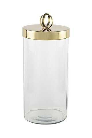 Gold Kapaklı Cam Kavanoz 13x26cm Gold