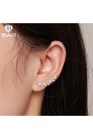 Novahub Bısaer 925 Ayar Gümüş Çiçekli Yaprak Küpe, Trendy Tasarım Kadın Küpe, Hediye İdeal Küpe Gümüş