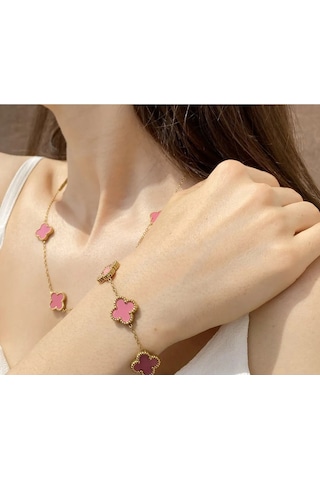 Gold Pembe Doğal Taşlı Premium Çelik Bileklik Gold