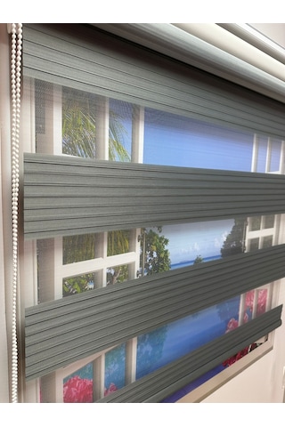 Çift Mekanizmalı Zebra Stor Perde Geniş Gri-beyaz