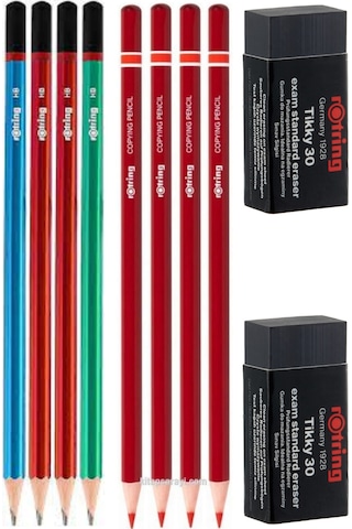 Rotring Kurşun Ve Kırmızı Kalem Seti , Silgili Set 4+4 +2 Silgi Hb Mercanlı Çok Renkli