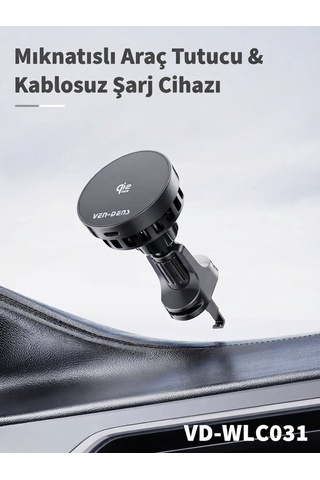 Ven-dens Vd-wlc031 Qi2 25 W Manyetik Kablosuz Şarjlı Araç Telefon Tutucu, Magsafe Uyumlu, Soğutma Fanlı, 360 Döner, Siyah