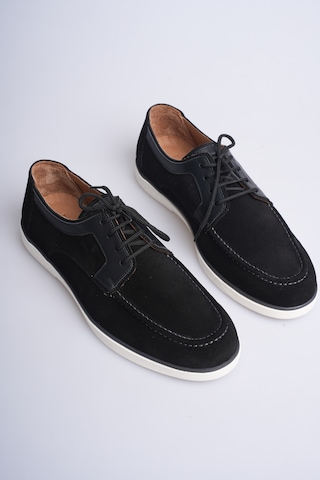 Fame Step Hakiki Deri Erkek Loafer Ayakkabı Casual Süet Günlük Rahat Bağcıklı Model Ravenna siyah