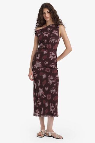 Defacto Bodycon Vücudu Saran Açık Omuz Çiçek Desenli Tül Maxi Elbise F0421ax25aubr232 Bordo