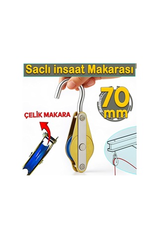 Lexroo 70 Mm Saclı İnşaat Makarası Halatlı Kanca Kasnak Tavan Vinç Kasnağı Yük Taşıma Makara