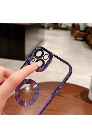 İphone 14 Promax Uyumlu Extra Kamera Korumalı Kamerası Cam Lensli Lazer Lüx Kılıf Kapak Tam Koruma Lacivert