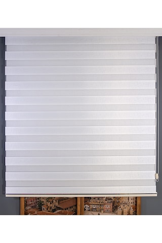 Beyaz Bambu Zebra Perde Beyaz