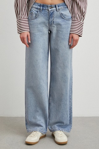Never More Düşük Bel Wide Leg Jean Mavi Mavi