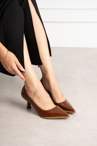 Dabab Shoes Nılay Kadın Taba Kroko Rugan Sivri Burun 7 Cm İnce Topuklu Stiletto Ayakkabı