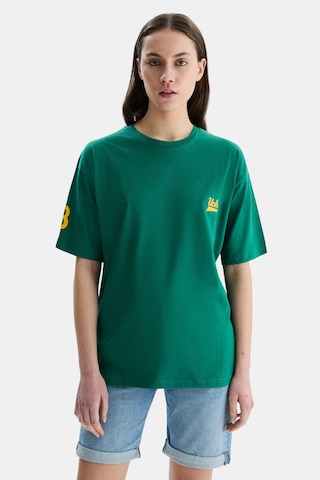 Ucla Paradıso Yeşil Bisiklet Yaka Baskılı Oversize Kadın Tshirt Yeşil