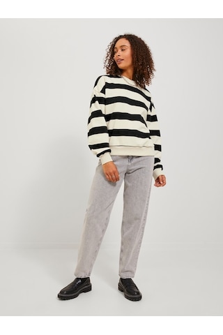 Jack & Jones Jjxx Rahat Kesim Çizgili Siyah - Ekru Kadın Sweat 12243288 001
