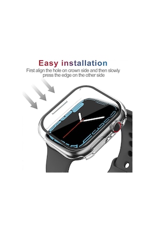 Apple Watch Series 7 41mm İle Uyumlu, Temperli Cam Ekran Koruyuculu, Tamamen Koruyucu Sert Pc Kabuklu 2'li Kılıf - Şeffaf