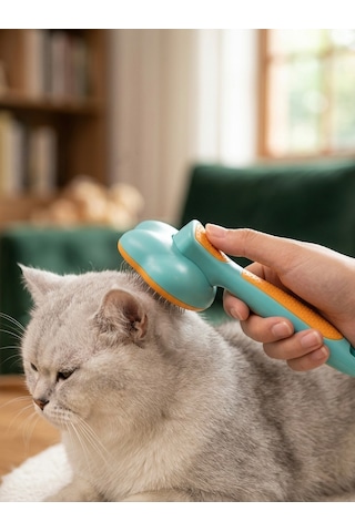 Basmalı Otomatik Temizlenen Kedi Köpek Tarağı - Masaj Etkili Evcil Hayvan Tüy Toplayıcı Fırça