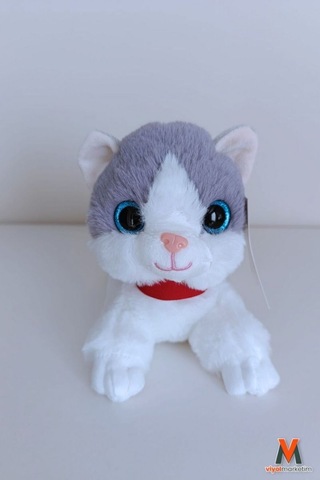 Sevimli Peluş Yavru Kedi 35 Cm Sesli Miyavlayan Oyuncak Uyku Ve Oyun Arkadaşı 4 Renk Seçeneği Gri