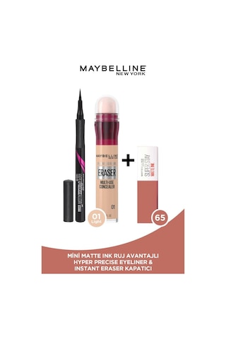 Instant Eraser Kapatıcı 01 Light+hyper Precise Eyeliner 701+mini Likit Mat Ruj 65seductress pktmyerkaspeyttmnst-8773 Diğer