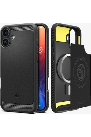 Spigen Apple Uyumlu iPhone 16 Plus İle Kılıf Rugged Armor Magfit Magsafe Özellikli Matte Black Siyah