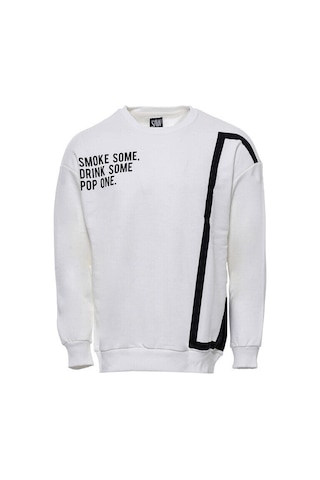 Wessi Beyaz Kadın Figürlü Bisiklet Yaka Sweatshirt Beyaz