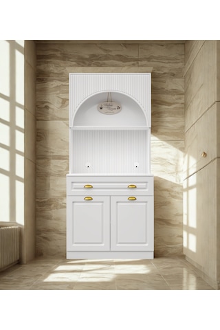 Lureo Nera Arch Gold Mini Kahve Köşesi Led Aydınlatmalı, Komple Mdf Premium Kahve Ünitesi Beyaz