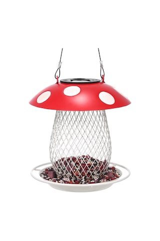Yaozixa Güneş Enerjili Mantar Kuş Yemliği - Bahçe Ve Balkon Dekorasyonu İçin Şık Ve Kullanışlı Kırmızı