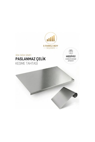 Gkd Üst Kalite Paslanmaz Çelik Mutfak Tezgah Koruyucu 50x60cm + Hamur Kesme Aparatı Set Gri