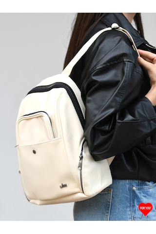 Jara Bag Freya Kadın Sırt Çantası Şık, Yumuşak Dokulu Ve 5 Bölmeli Krem