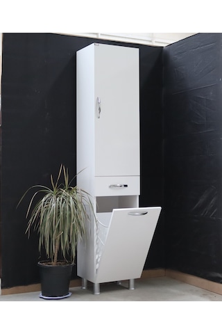 Öz&Ce Sepetli Mdf Banyo Boy Dolabı 40 CM Beyaz