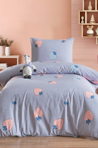 Eponj Home Tek Kişilik Pamuklu Nevresim Takımı 3 Parça Çilek Desen Gri / Yumuşak Dokulu Gri