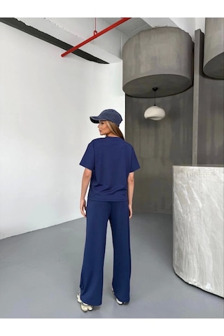 Tam12den Osy Modal Yumuşak Dokulu Kumaş Kısa Kollu Bluz Rahat Pantalon İkili Takım- Lacivert Lacivert
