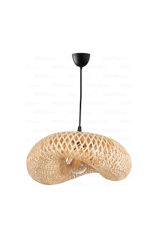 Bambu Elips Sarkıt Avize Lamba 42cm - Iskandinav, Modern, Bohem, Rattan Aydınlatma Bej