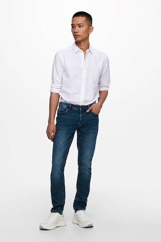 Only & Sons Erkek Onscaiden Slim Fit Keten Gömlek 22012321 Beyaz