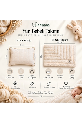 Sleepoos Yün Bebek Yastık ve Yorgan Takımı