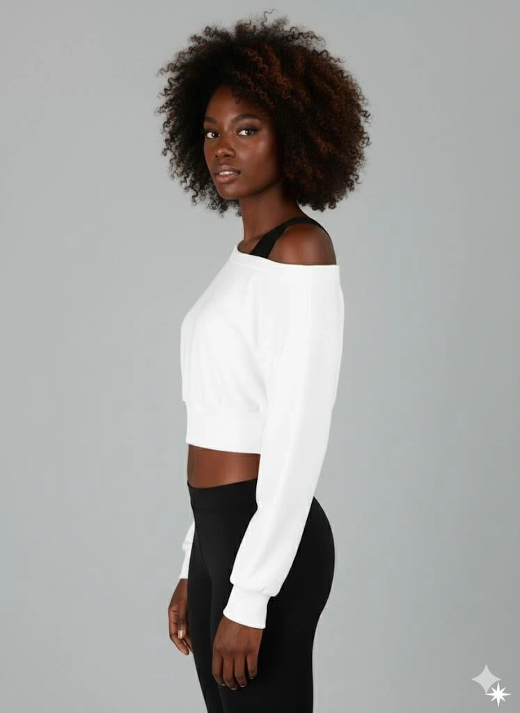 Askılı Modern Basic Omuzu Açık Beyaz Sweatshirt Reglan Kol Kesim Beyaz