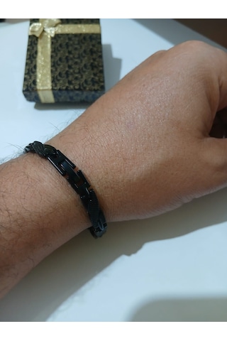 Argelon Black Erkek Gümüş Bileklik 925 Mıknatıslı Gümüş Bileklik Özel Tasarım Luxery Bileklik Gümüş  - Siyah