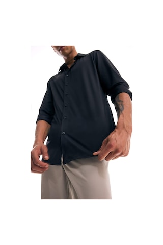 DeFacto Slim Fit Dar Kesim Polo Yaka Esnek Kumaş Basic Düz Uzun Kollu Siyah Gömlek B6491AX25SPBK81