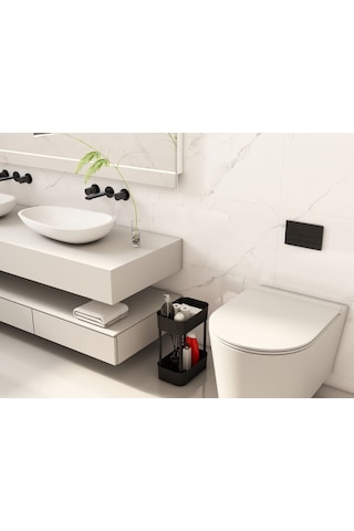 Lizbon Çok Amaçlı 2 Katlı Banyo Organizer Düzenleyici Dolap Içi Tezgah Altı Tekerleksiz Organizer Siyah