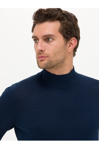 Cacharel Lacivert Slim Fit Yarım Balıkçı Basic Triko Kazak