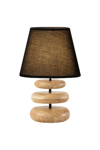 Afro Masif Ahşap Ayaklı Siyah Kumaş Şapkalı Dekoratif Abajur Siyah