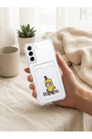 Hepsi Samsung Galaxy Uyumlu S22 Boş Yapma Muz Detaylı Kart Bölmeli Şeffaf Telefon Kılıfı Najmaddin Çok Renkli