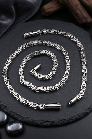 Paslanmaz Çelik Kral Model Erkek Kolye Zincir Ve Bileklik Set 6mm 902928 Gümüş