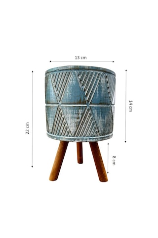 Bitki Tasarımı Ev Dekorasyon Mavi Eskitme Piramit Beton Saksı Ayaklı Çiçeklik Saksılık