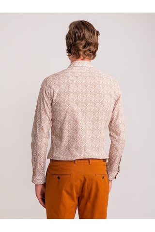 Dufy Kahve Erkek Slim Fit Paul Yaka Uzun Kol Gömlek - 60643 Kahverengi