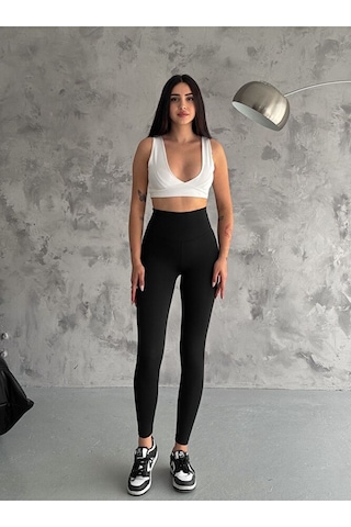 Nolya Moda Yüksek Bel Şardonlu Kışlık İç Göstermez Belize Tayt Siyah