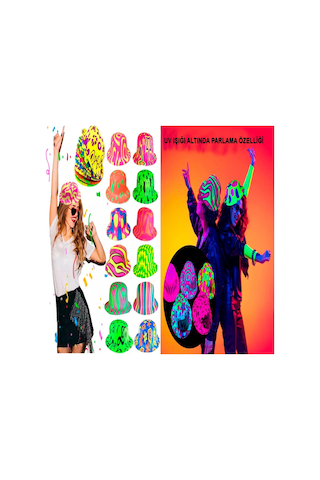 Farklı Desenlerde Plastik Neon Uv Işık Parti Şapkası 1 Adet Yetişkin