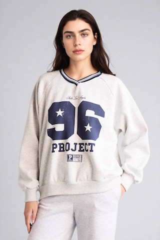 Defacto Oversıze V Yaka Baskılı Kalın Kumaş Sweatshirt G9597ax26spgr256 Gri-gr256