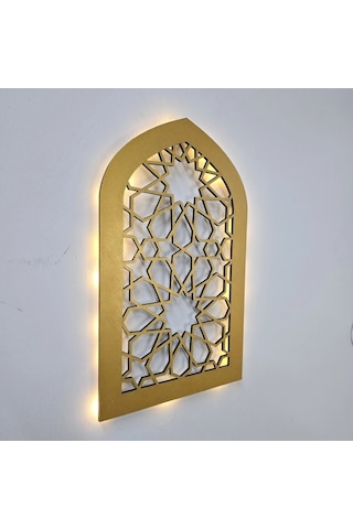 Led Işıklı Oval Motif Tablo - 40x25cm Gold