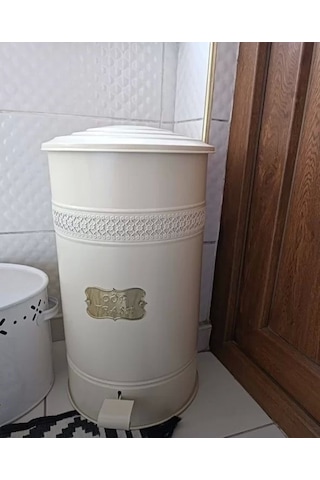 Pedallı Metal Galvaniz Mutfak Banyo Kapaklı Çöp Kovası 30 Lt Kre Krem