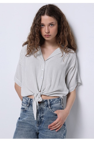 Colin's Colins Regular Fit Shirt Neck Çizgili Kadın Yeşil Kısa Kol Gömlek Cl1074646 Q1.v1 Sag Sage Çok Renkli