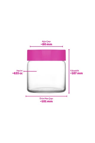 Lav Novo Cam Kavanoz 3'lü Orta Boy 635 ml Pembe Plastik Kapaklı (Erzak Saklama Kavanozu )