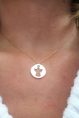 Melek Figürlü 925 Ayar Gümüş Rose Plaka Kolye